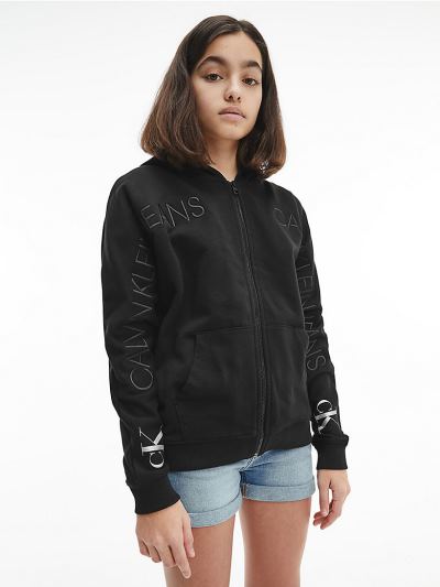 Calvin Klein Ruhák HU135882 | Calvin Klein Organic Cotton Zip Up Lány Kapucnis Pulóver Fekete